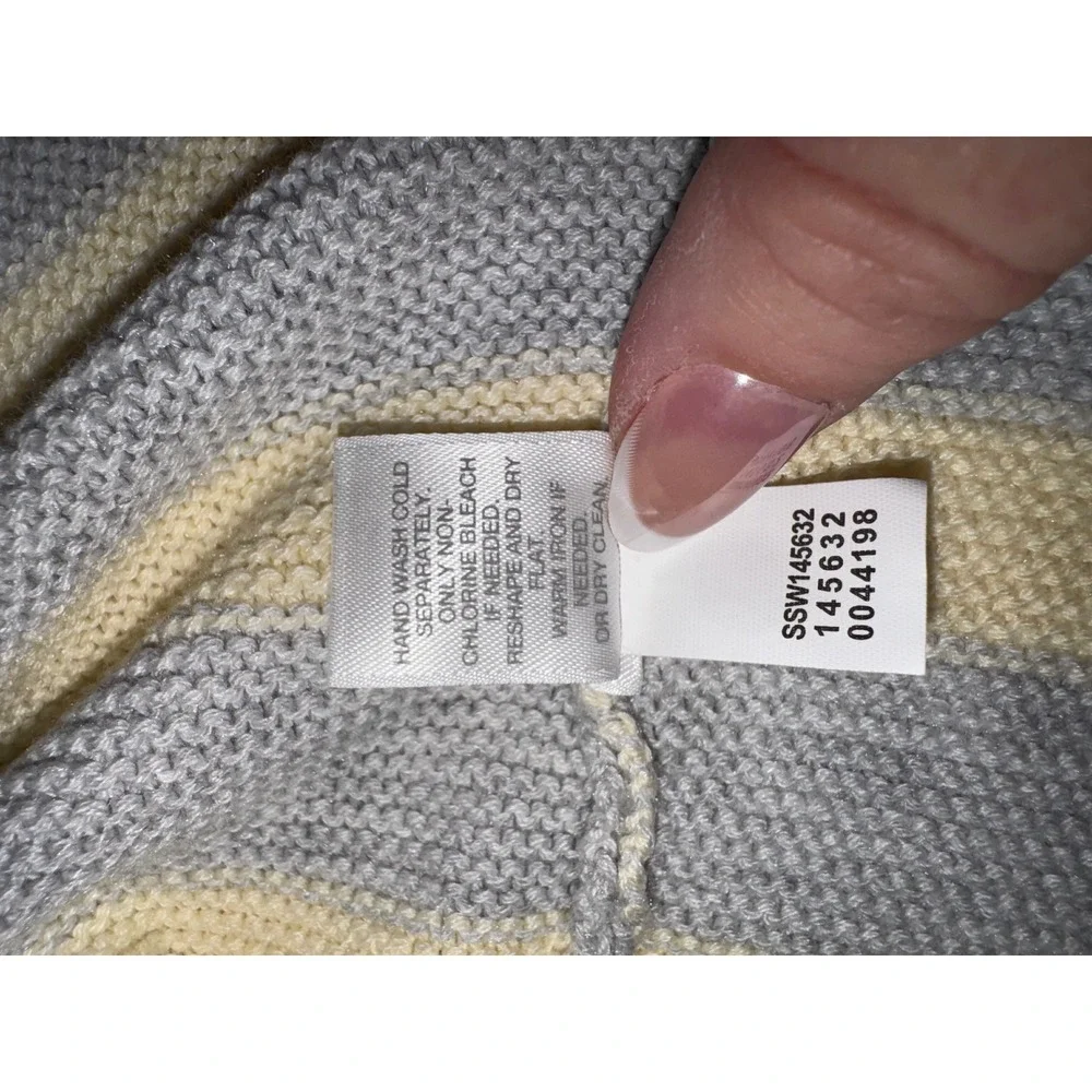 J.Jill Striped Tunic Sweater Grey  Butter Yellow Cotton Blend XS Curved Hem NWOT